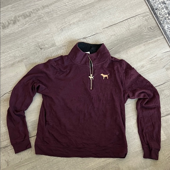 PINK Victoria's Secret Tops - PINK Victoria's Secret Vintage Maroon Quarter-Zip Hoodie Size Large